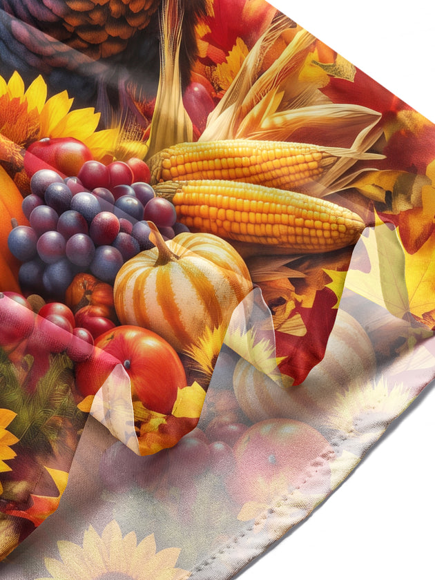 Adaychic Men's Long Sleeve Shirt - Thanksgiving Turkey And Harvest Cornucopia Print with Chest Pocket