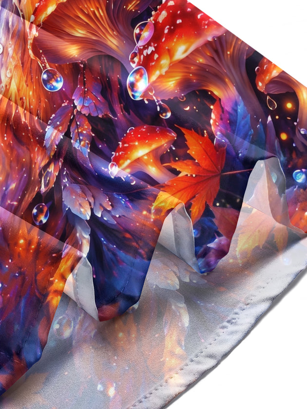 Adaychic Men's Fox And Mushrooms With Maple Leaves Print Long Sleeve Shirt with Chest Pocket
