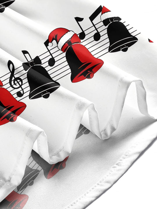 Adaychic Men's Long Sleeve Shirt - Christmas Bells And Musical Notes With Santa Hats Print with Chest Pocket