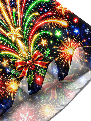 Adaychic Men's Long Sleeve Shirt - Christmas Fireworks Rockets And Ornaments Print with Chest Pocket