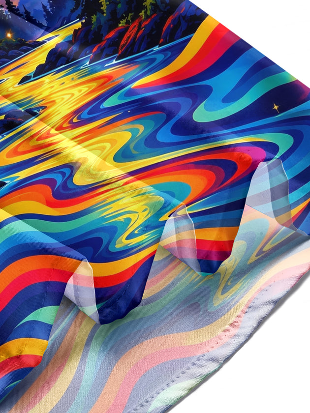 Adaychic Men's Long Sleeve Stand Collar Shirt - Psychedelic Forest Landscape With Full Moon Print