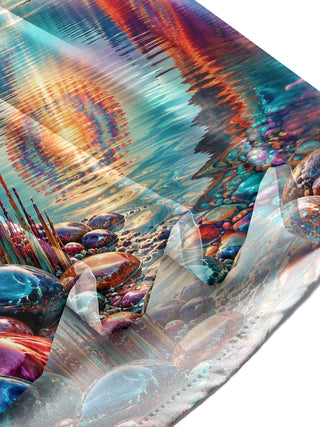 Adaychic Men's Long Sleeve Shirt - Psychedelic Mountain Lake Landscape With Mandala Sun Print with Chest Pocket