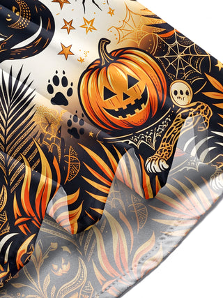 Adaychic Men's Halloween Black Cats And Pumpkins Print Long Sleeve Shirt with Chest Pocket