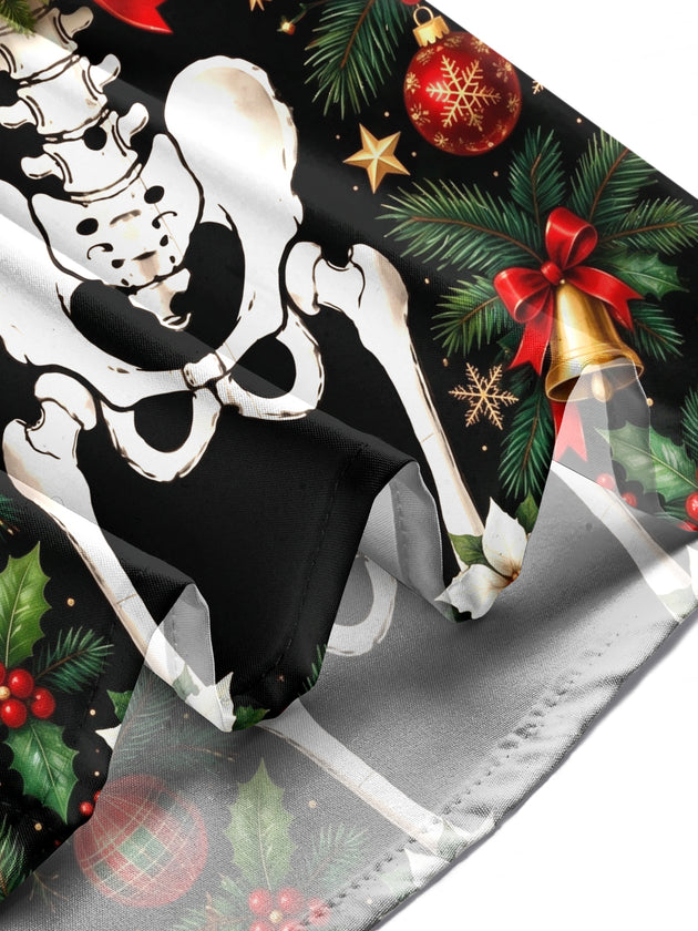 Adaychic Men's Skeleton Torso And Christmas Ornaments Print Long Sleeve Shirt with Chest Pocket