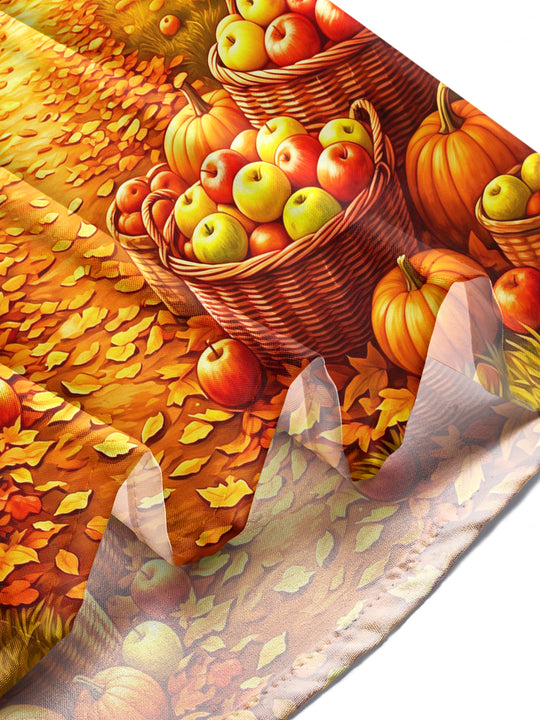 Adaychic Men's Long Sleeve Shirt - Autumn Orchard Path With Apples And Pumpkins Print with Chest Pocket