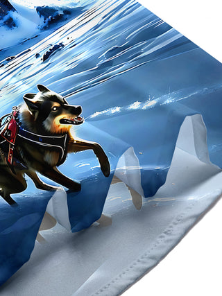 Adaychic Men's Graphic Cruise Ship Print Sled Dogs Print Short Sleeve Shirt with Chest Pocket