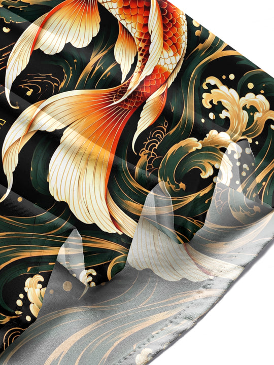Adaychic Men's Hawaiian Koi Fish And Waves Print Long Sleeve Shirt with Chest Pocket