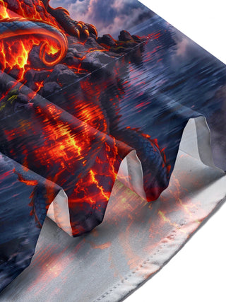 Adaychic Men's Graphic Dragon And Volcano Lava Print Long Sleeve Shirt with Chest Pocket