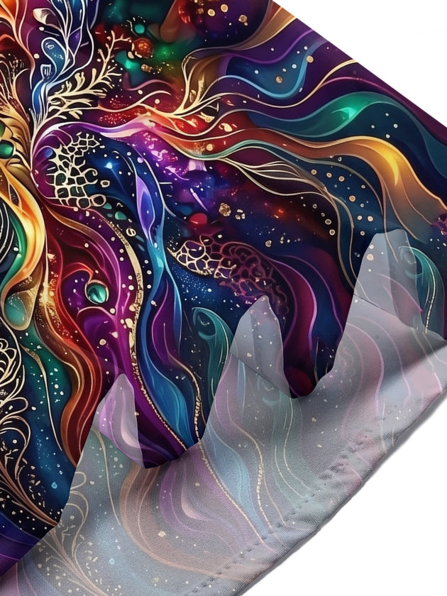 Adaychic Men's Colorful Swirling Fluid Art Print Short Sleeve Shirt with Chest Pocket