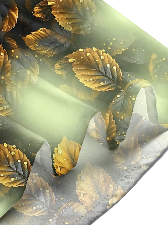 Adaychic Men's Hawaiian Golden Leaf Pattern Short Sleeve Shirt with Chest Pocket
