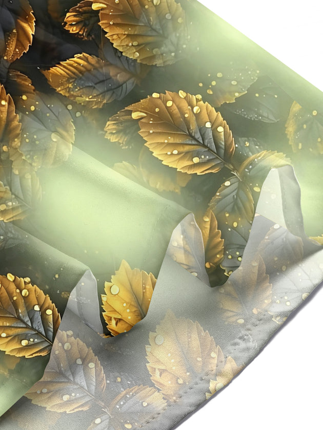 Adaychic Men's Hawaiian Golden Leaf Pattern Short Sleeve Shirt with Chest Pocket