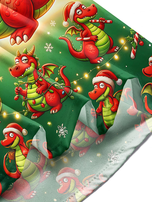 Adaychic Men's Long Sleeve Shirt - Cartoon Dragon With Santa Hat And Christmas Ornaments Print with Chest Pocket