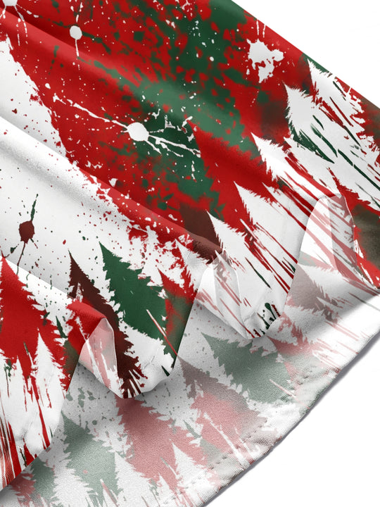 Adaychic Men's Long Sleeve Shirt - Christmas Tree And Snowflake With Paint Splatter Print with Chest Pocket