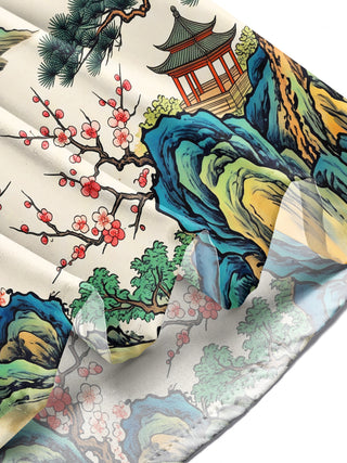 Adaychic Men's Long Sleeve Shirt - Asian Landscape With Mountains And Waterfalls Print with Chest Pocket