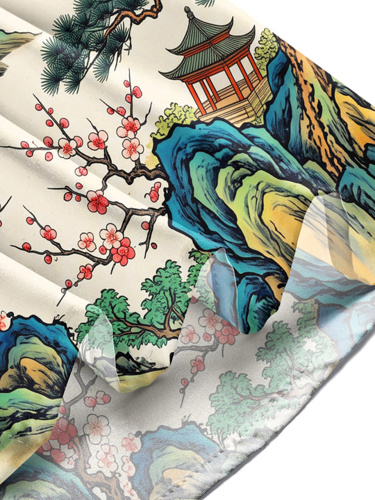 Adaychic Men's Long Sleeve Shirt - Asian Landscape With Mountains And Waterfalls Print with Chest Pocket