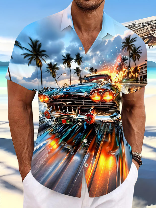 men's Hawaiian shirt front view tropical beach vacation