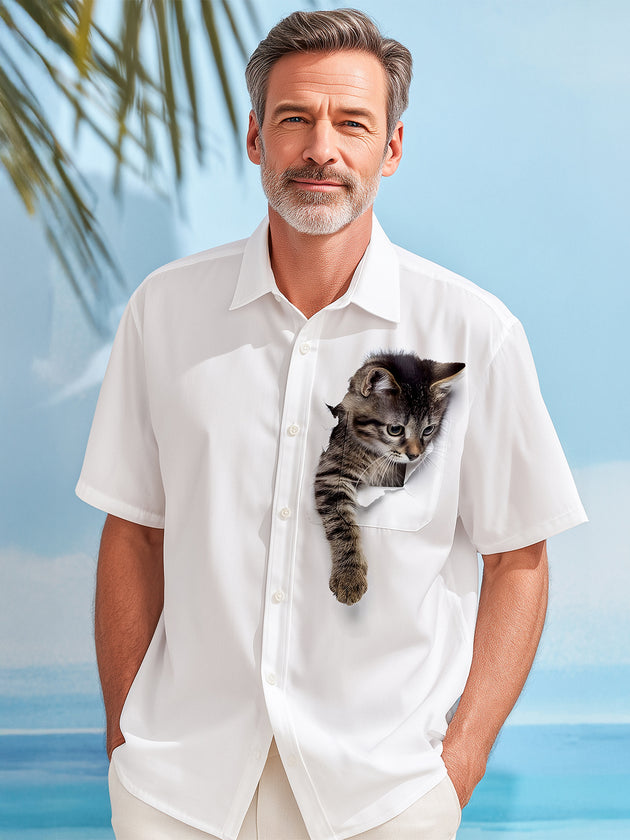 Men's Cat Pocket Short Sleeve Shirt Front View