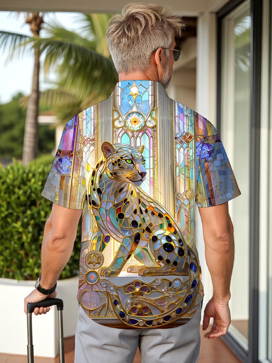 men's leopard print shirt back view