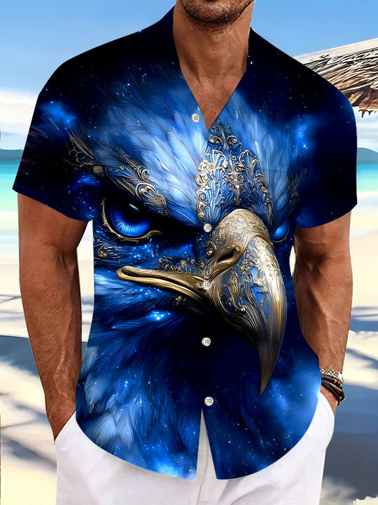 Men's eagle print pocket short sleeve shirt front view for Independence Day