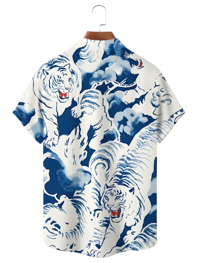 Men's tiger pattern short sleeve shirt back view