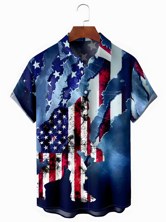 men's American flag print shirt front view Independence Day