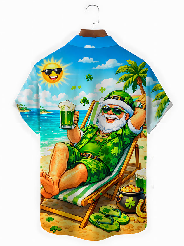 St. Patrick's Day Santa Claus Men's Pocket Short Sleeve Shirts