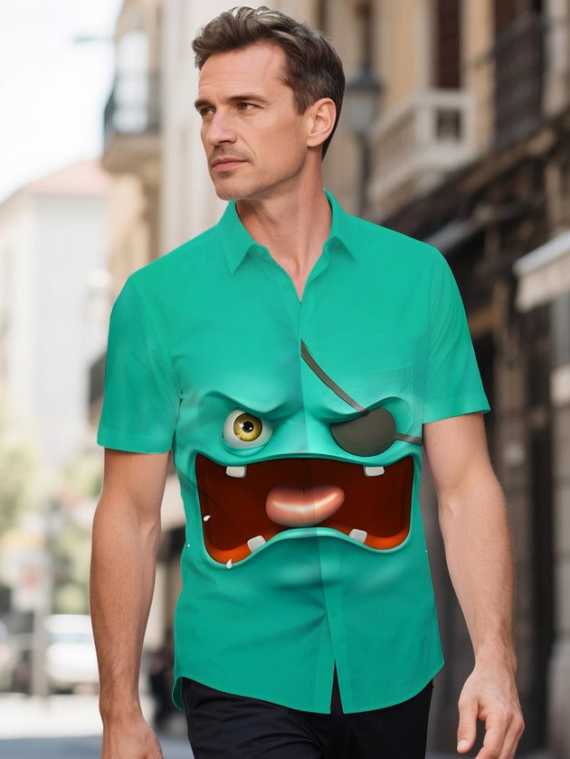 men's funny print short sleeve shirt front view