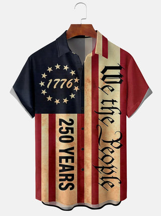 Men American flag print short sleeve shirt front view for Independence Day