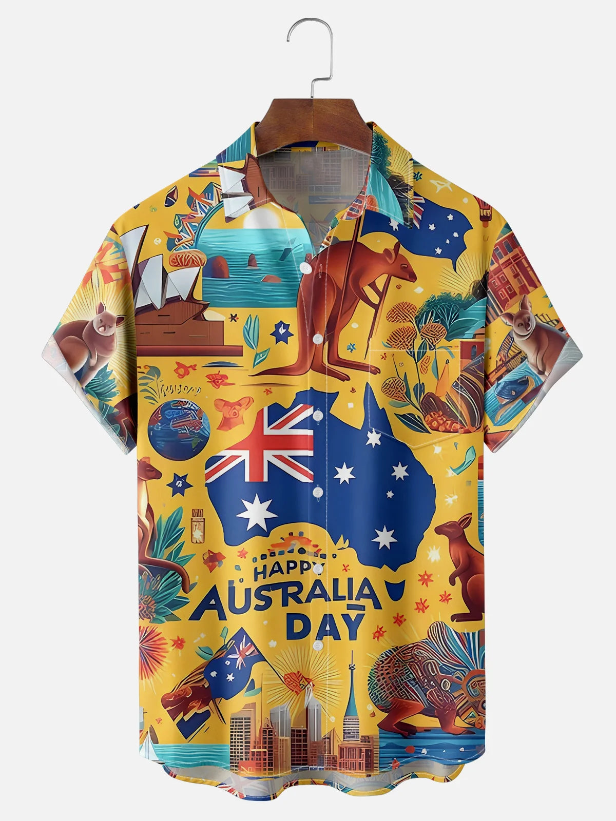 Australia Day Illustration Art Men's Pocket Short Sleeve Shirts