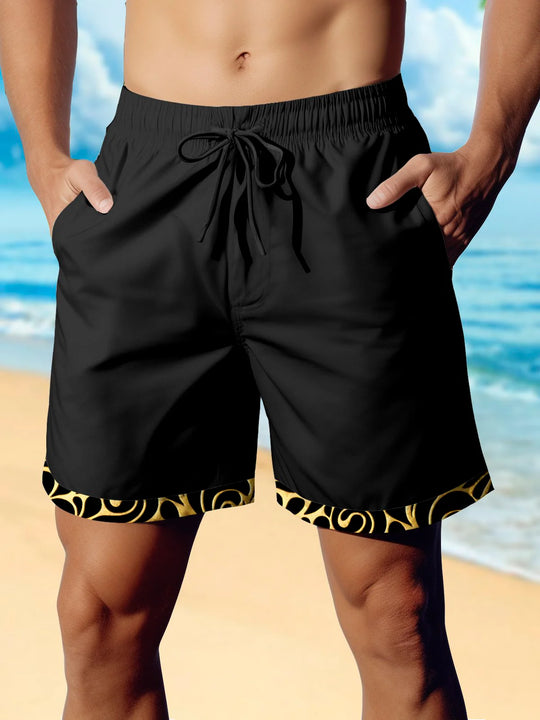 Men's Gold Print Casual Shorts Front View Independence Day