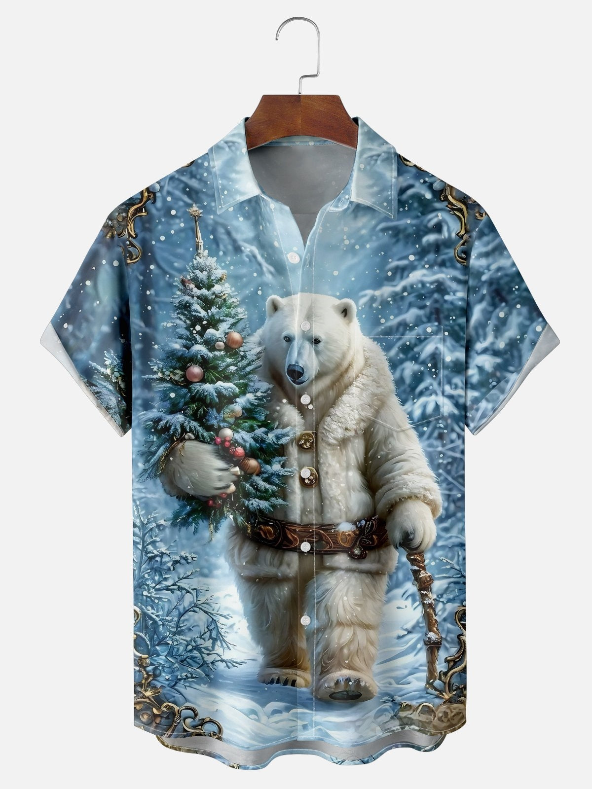 Polar Bear Christmas Tree Men's Pocket Short Sleeve Shirts