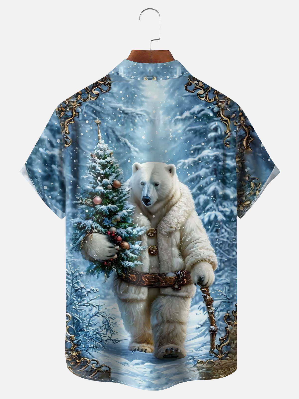 Polar Bear Christmas Tree Men's Pocket Short Sleeve Shirts