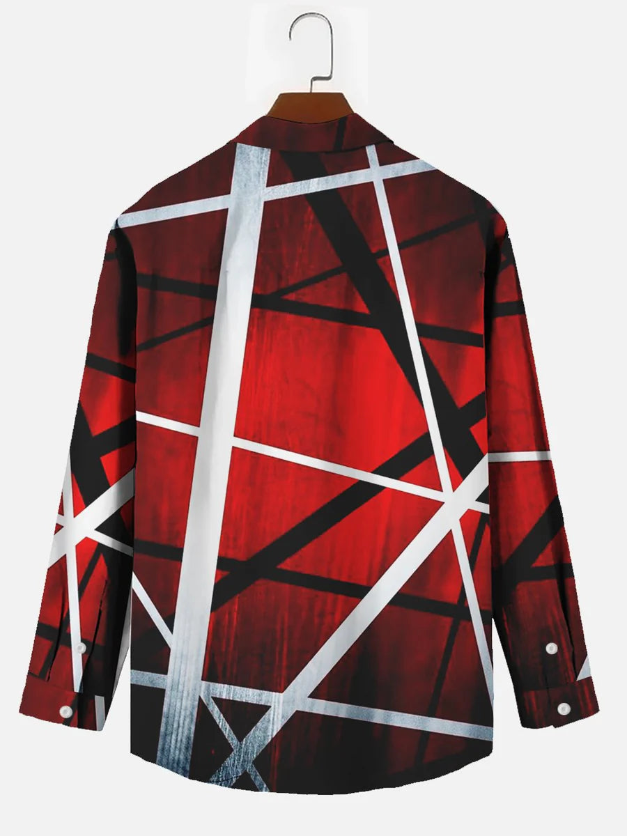 Abstract Line Print Long Sleeve Men's Shirts With Pocket