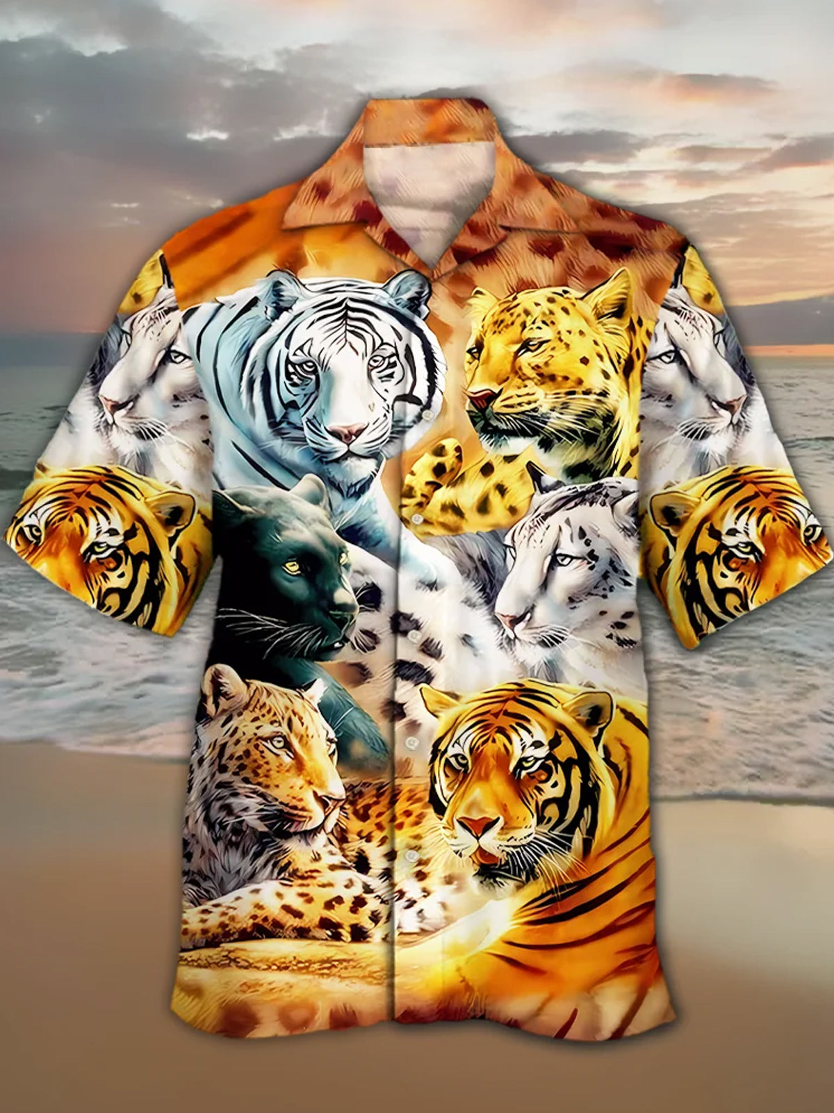 Wild Force Leopards And Tigers Print Men's Pocket Short Sleeve Shirts