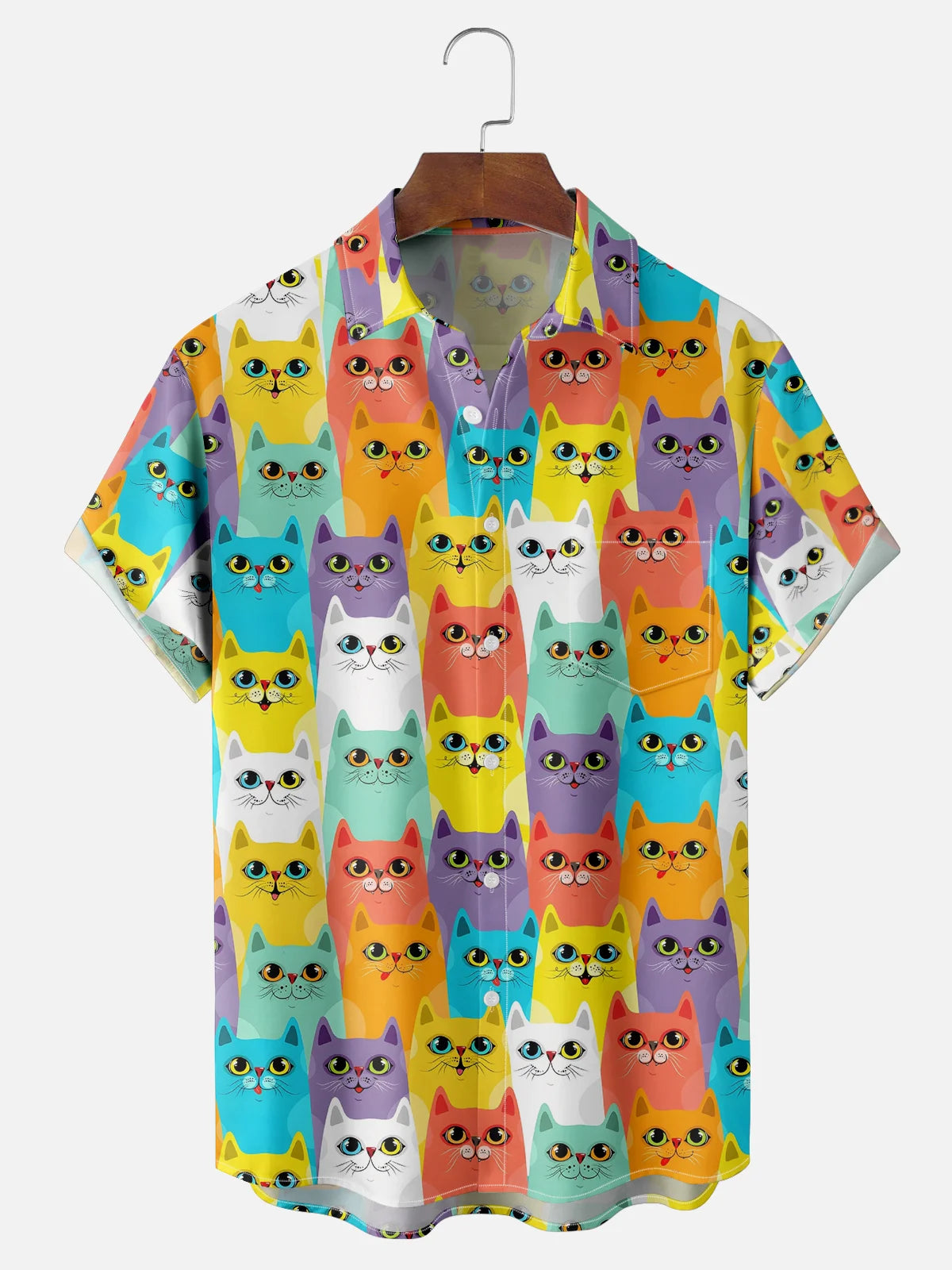 Fun Cat Men's Pocket Short Sleeve Shirts