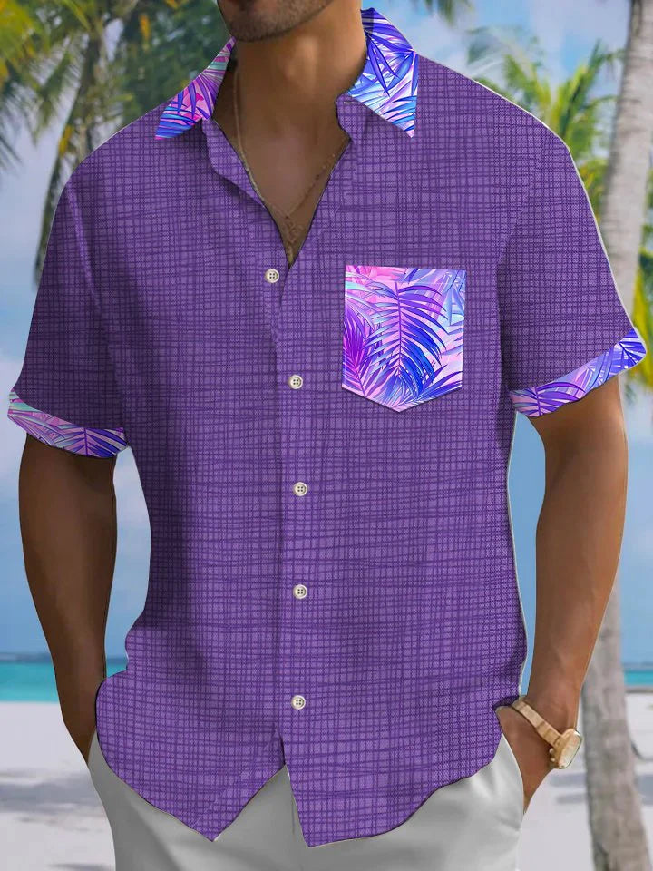 Hawaiian Palm Leaf Men's Pocket Short Sleeve Shirts