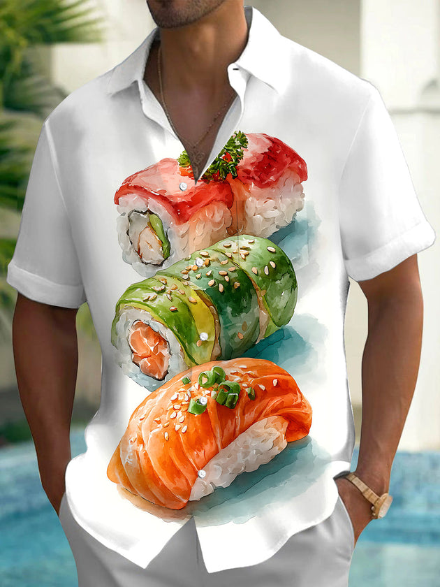 Food Sushi Print Men's Pocket Short Sleeve Shirts