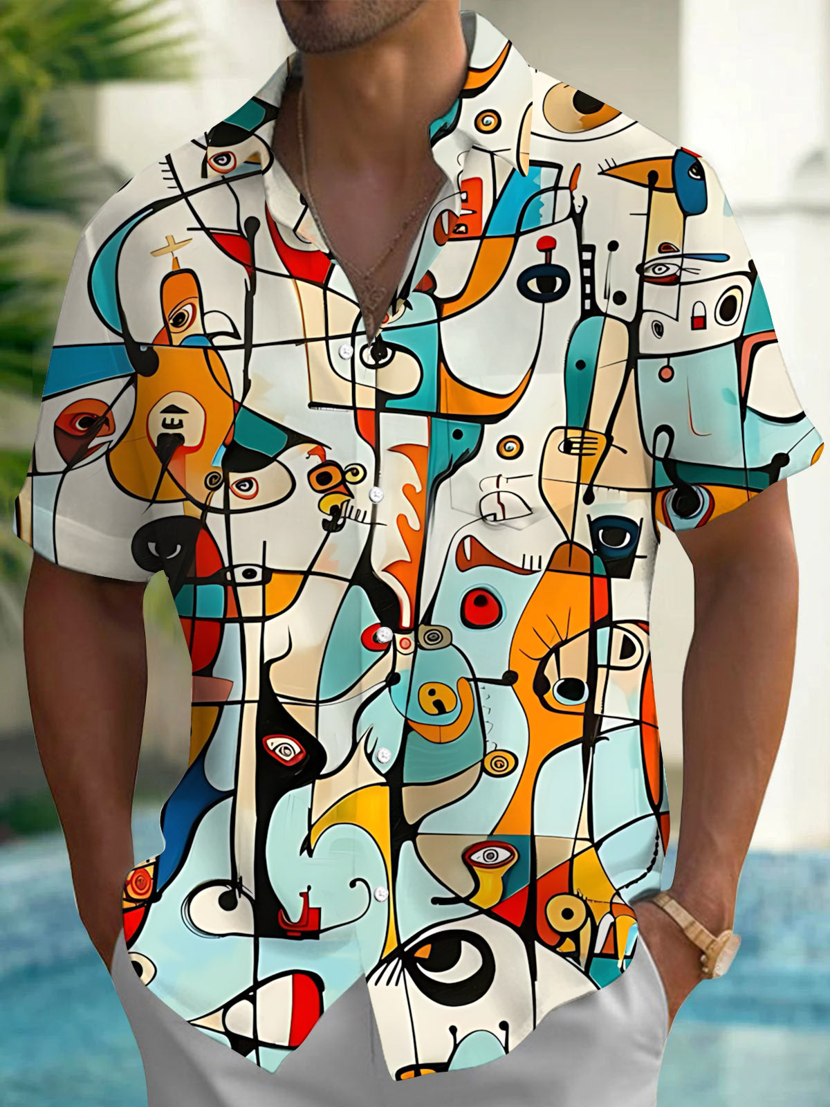 Abstract Print Men's Pocket Short Sleeve Shirts