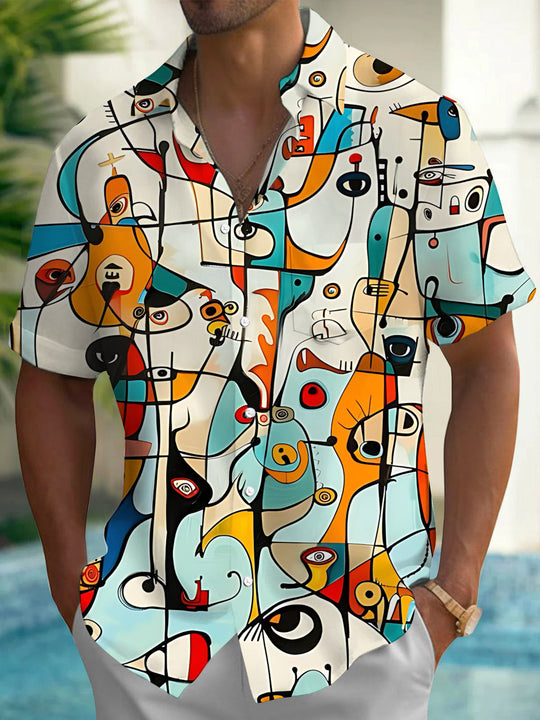 Abstract Print Men's Pocket Short Sleeve Shirts