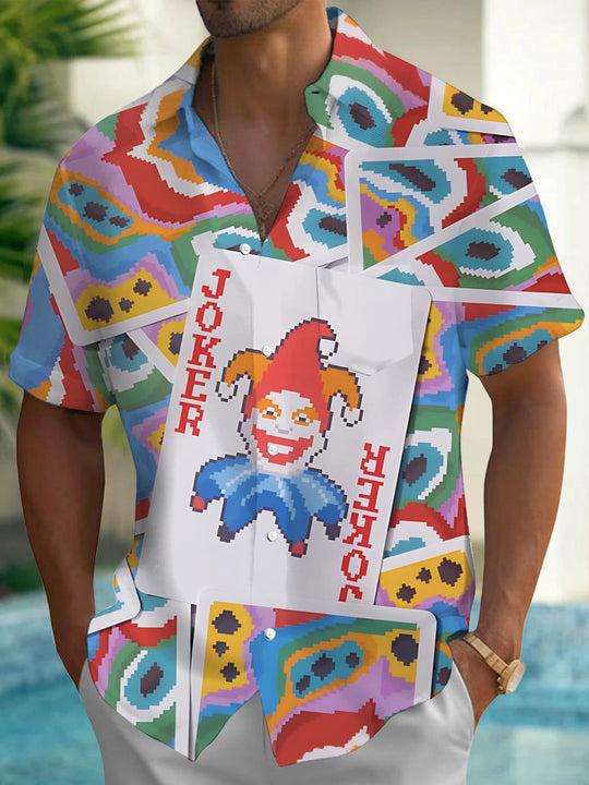 Clown Poker Print Men's Pocket Short Sleeve Shirts