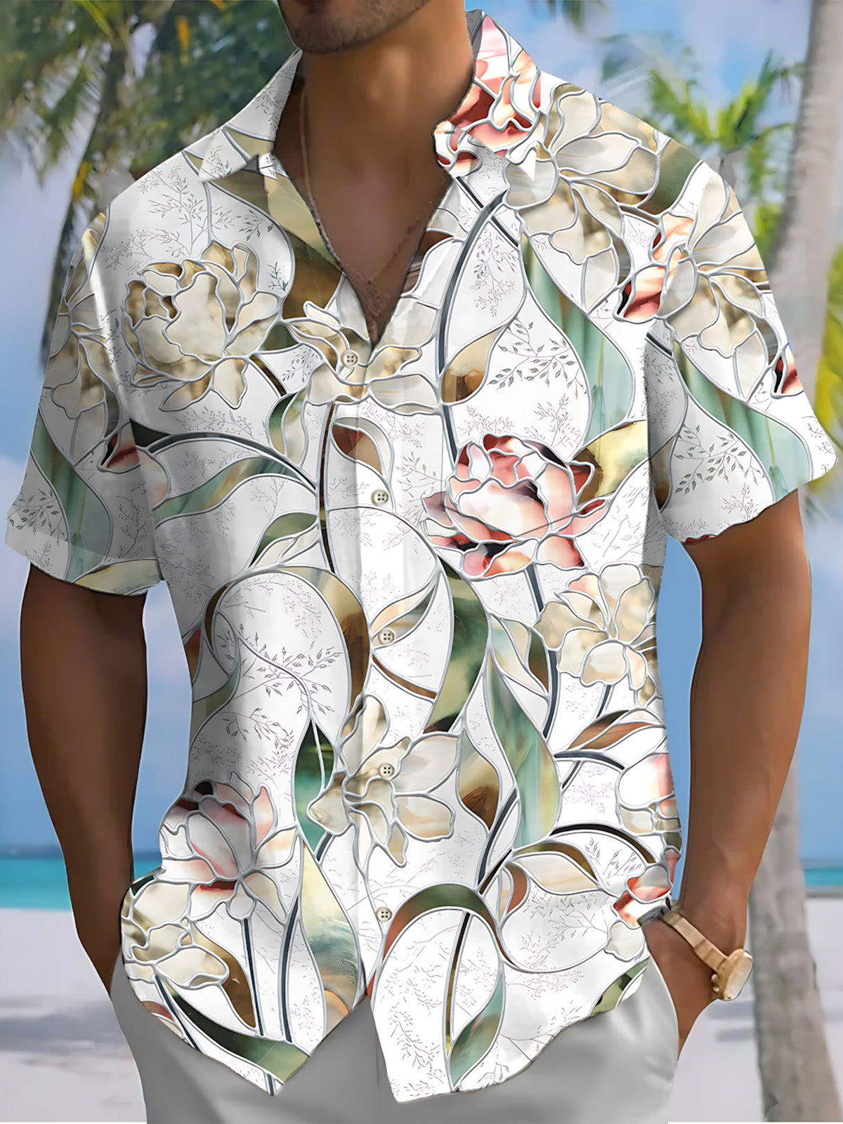 Flower Men's Pocket Short Sleeve Shirts