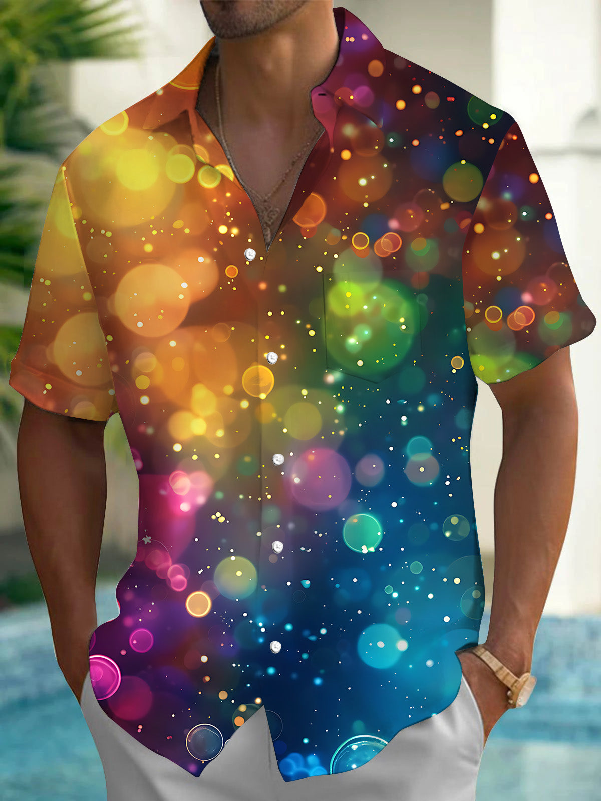 Abstract Gradient Men's Pocket Short Sleeve Shirts