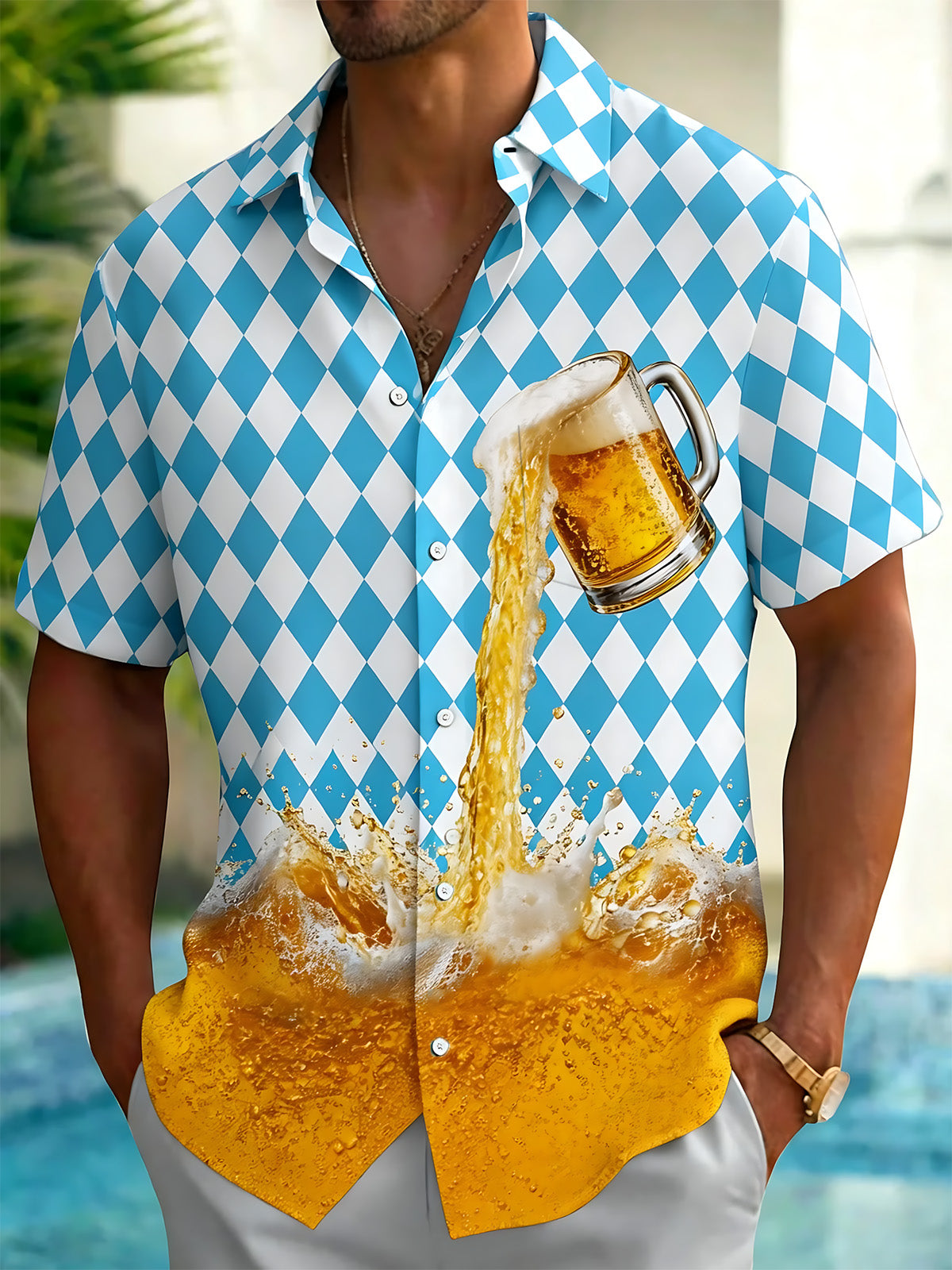 Beer Geometric Men's Pocket Short Sleeve Shirts