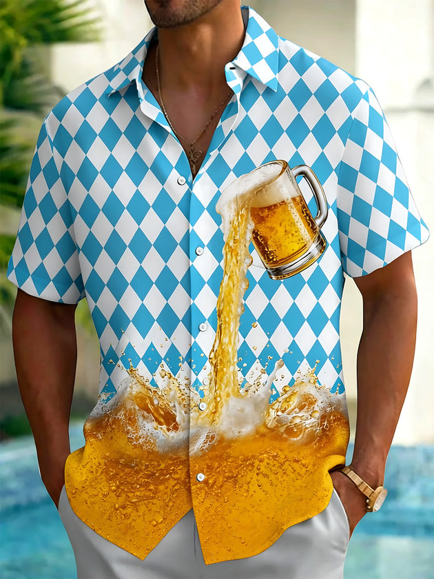 Beer Geometric Men's Pocket Short Sleeve Shirts