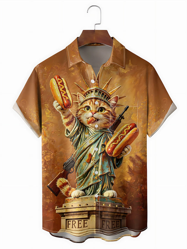 Cat Hot Dog Men's Pocket Short Sleeve Shirts