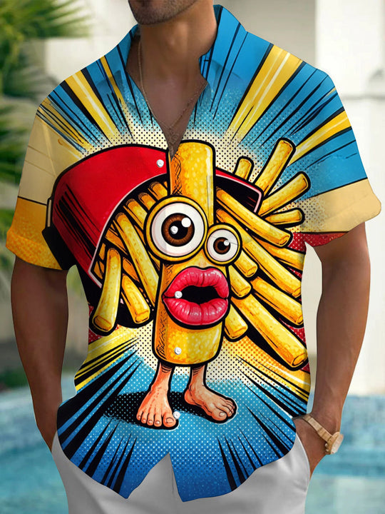 Funny French Fries Men's Pocket Short Sleeve Shirts