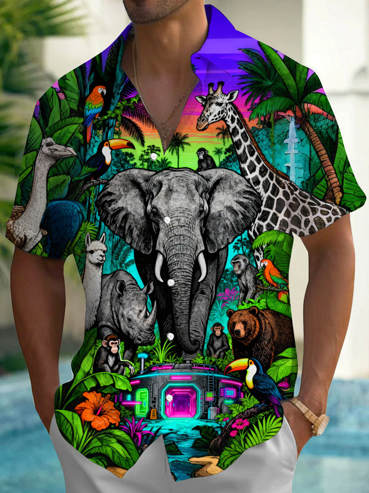 Hawaiian Animal Men's Pocket Short Sleeve Shirts