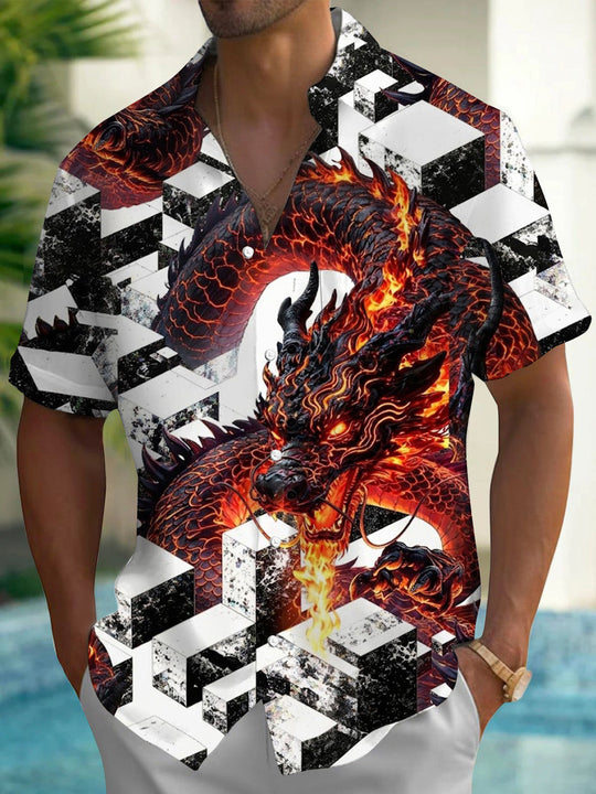 Flame Dragon Men's Pocket Short Sleeve Shirts