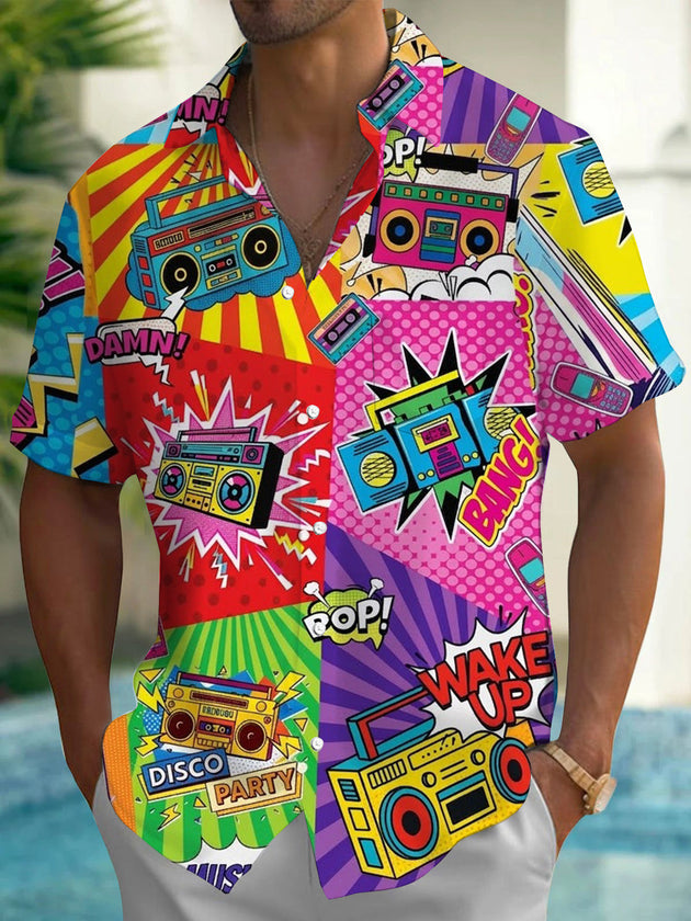 Music Disco Art Men's Pocket Short Sleeve Shirts