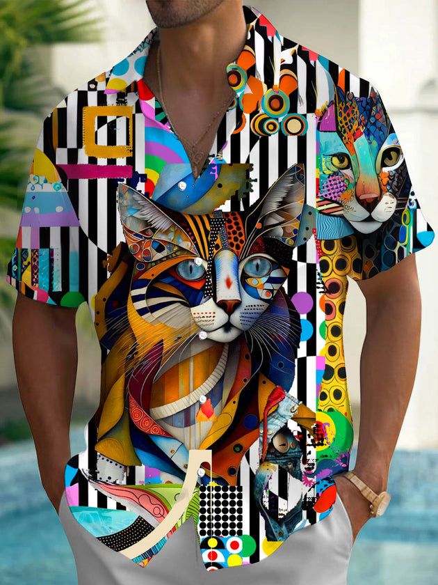 Cat Art Men's Pocket Short Sleeve Shirts